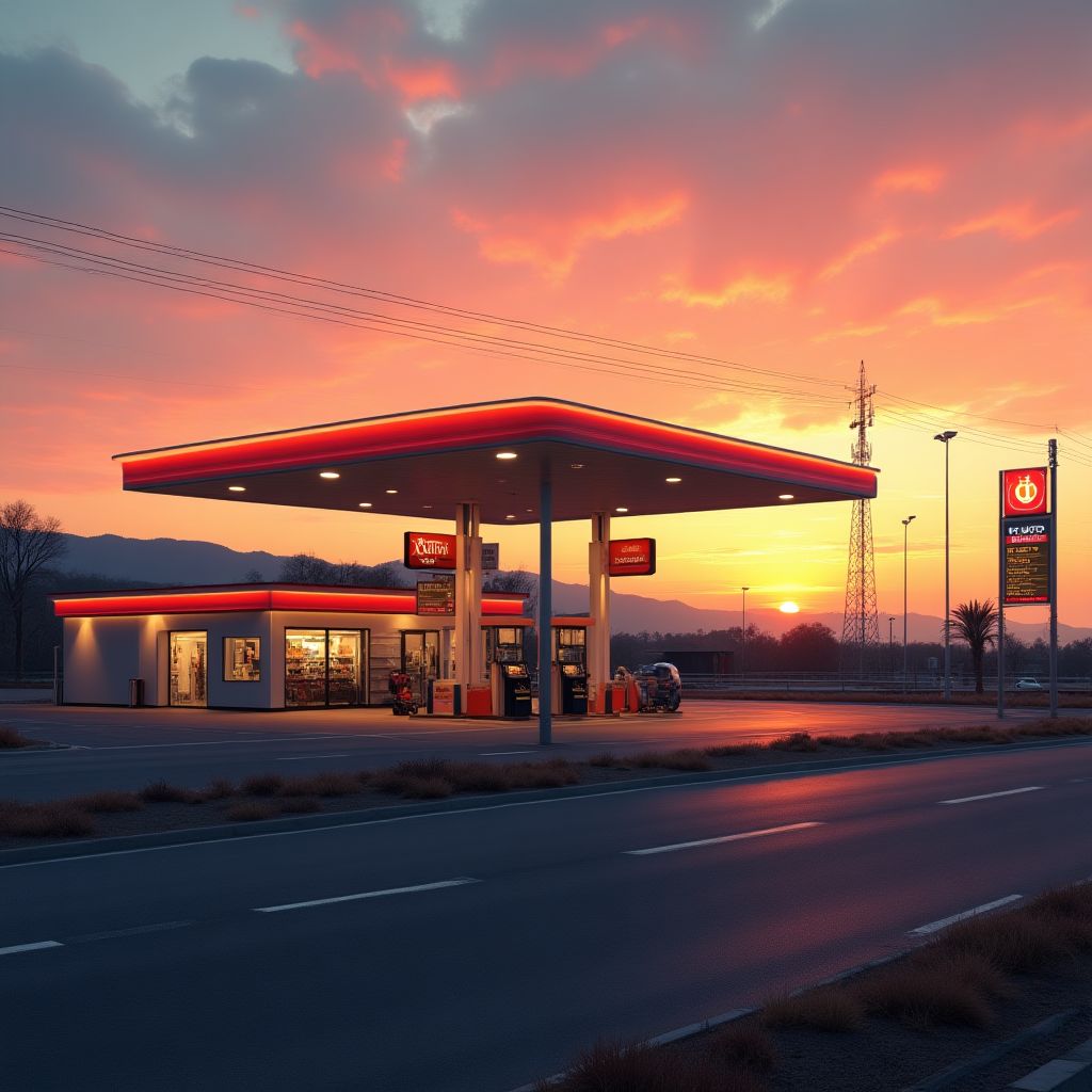 Estación de servicio moderna en autopista argentina
